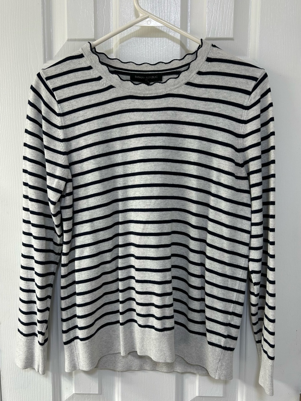 Banana Republic Black & White Striped Crewneck Sweater